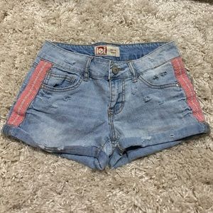 Distressed Pink Accent Shorts
